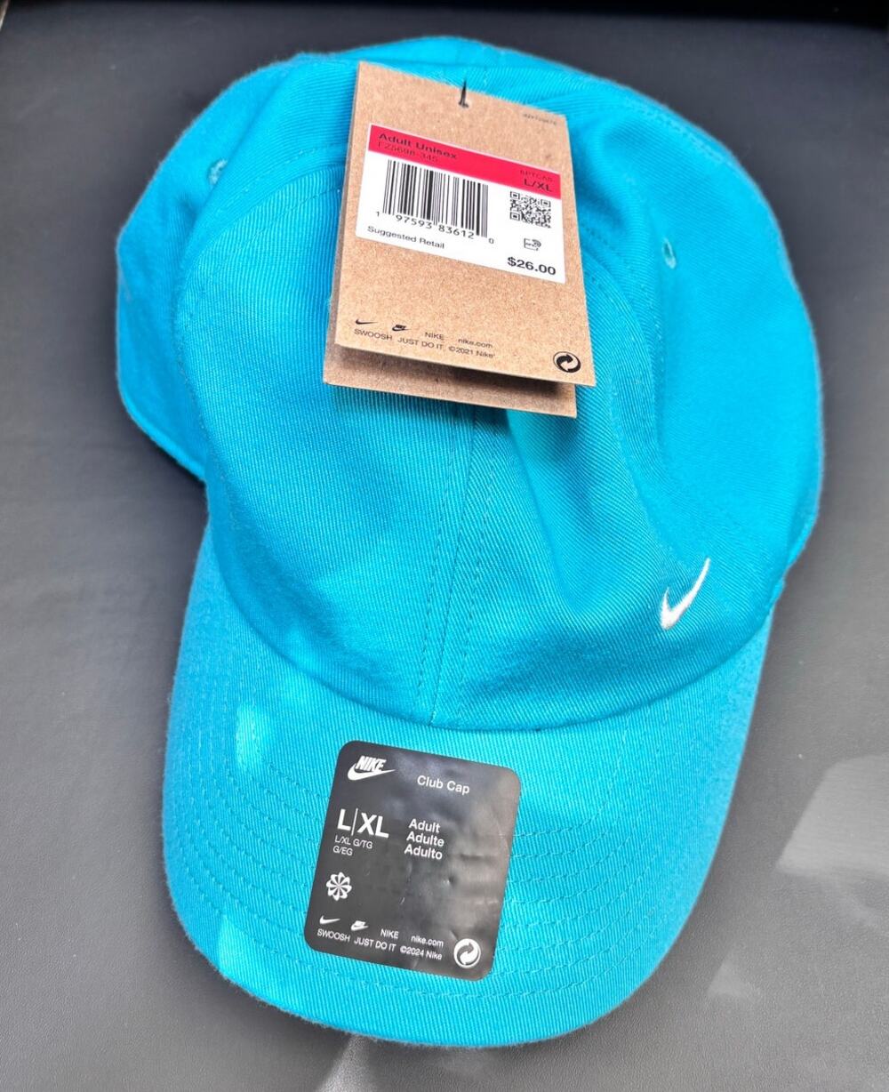 Nike Swoosh Club Performance Adjustable Hat Aqua Adult Unisex Size L/XL